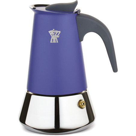 Cafetiere italienne - PEZZETTI - STEELEXPRESS - Acier inoxydable - 6 tasses - Tous feux dont induction - Bleu Indigo