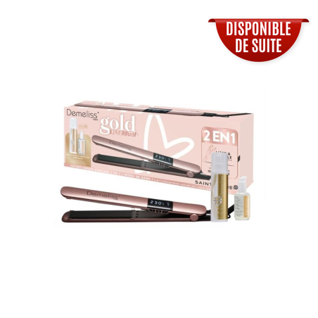 Lisseur - SAINT ALGUE - Coffret Demeliss Kera-GOLD 2 en 1 - Lisse & Boucle - Jusqu'a 230°C - Comprend 2 Soins