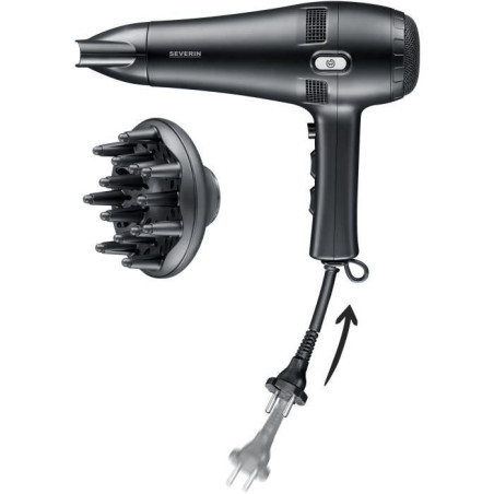 Seche-cheveux avec câble rétractable - SEVERIN - HT 0165 - Diffuseur & Concentrateur - 2100 W - 3 niveaux de température - Noir