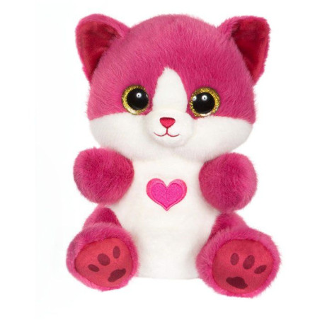 Peluche chat - GIPSY TOYS - BERRY - Rose framboise - 23 cm - Coeur sur le ventre