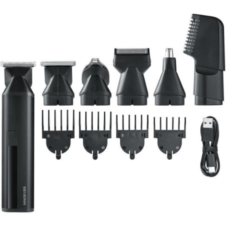 Tondeuse cheveux & barbe 6-en-1 multifonction - SEVERIN - HS 0710 - 90 min autonomie - Embouts magnétiques - IPX6 - Noir
