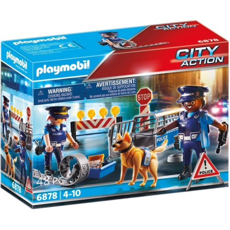 PLAYMOBIL 6878 Barrage de police, City Action, Contient un barrage de police avec chien policier et de nombreux accessoires, des