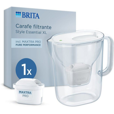 Carafe filtrante BRITA - Style Essential XL blanche - Capacité 3,6L dont 2,3L d'eau filtrée - 1 filtre MAXTRA PRO PURE PERFORM