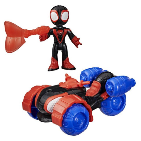 Spidey Véhicule Techno-Quad et figurine Miles «&nbsp;Spin&nbsp;» Morales de 7,5&nbsp;cm et accessoire, des 3&nbsp;ans, Marvel Spidey et ses A