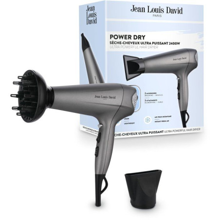 Seche-cheveux - JEAN LOUIS DAVID - Power Dry - Diffuseur - 3 températures - 2400 W - Gris