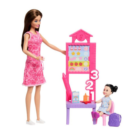 Coffret de jeu - BARBIE - JMK16 - Maîtresse d'École - Métier inspirant - Classe miniature complete - 8 accessoires - Des 3 ans