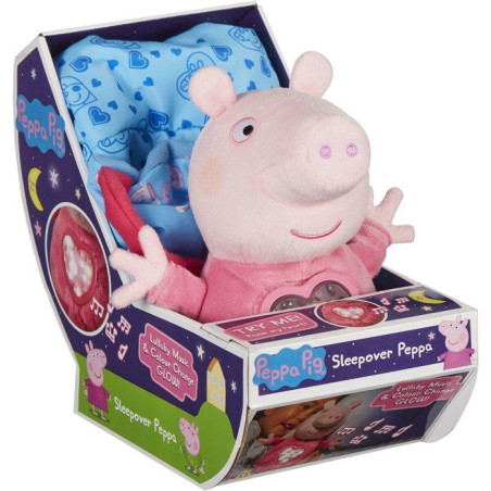 Peluche sleepover avec lumiere et berceuse - BANDAI - Peppa Pig - Jouet doux et câlin avec sac de couchage