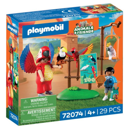 PLAYMOBIL 72074 Zoo : Mascotte perroquet coloré & enfant, univers miniature, 29 pieces, des 4 ans