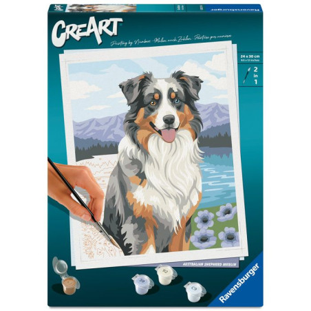Ravensburger – CreArt 24x30 cm – Adulte – Peinture par numéros – Berger Australien – Loisir créatif – 12023114
