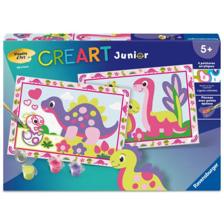 Ravensburger – CreArt Junior – Numéro d'Art – Dinosaures colorés – Kit de peinture par numéros – Des 5 ans – 12023213