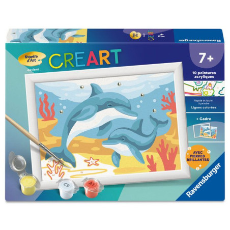 Ravensburger – CreArt Kids 13x18cm – Numéro d'Art – Dauphins et coraux – Kit de peinture par numéros – Des 7 ans – 12023220