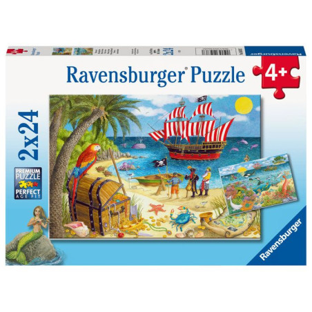 Ravensburger - Puzzle Enfant - Lot de 2 puzzles 24 pieces - Pirates et sirenes -des 4 ans - 2 posters a taille réelle - 05676