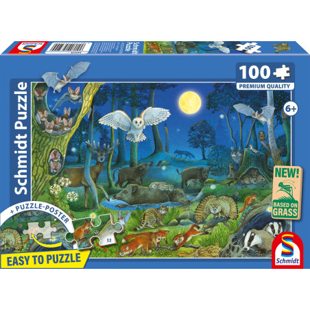 Puzzle - SCHMIDT SPIELE - Animaux dans la foret nocturne - 100 pieces - Des 6 ans