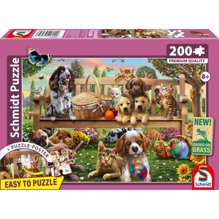 Puzzle - SCHMIDT SPIELE - Chiens et chats en pique-nique - 200 pieces - Des 8 ans