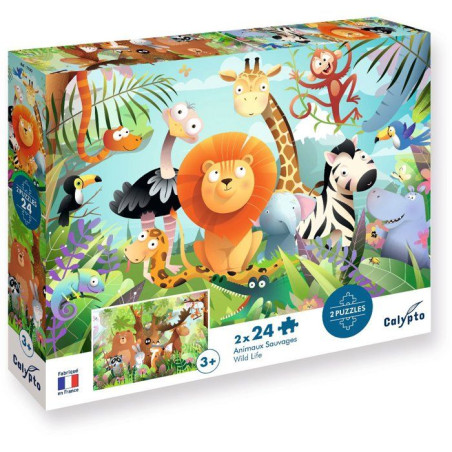 2 Puzzles - SENTOSPHERE - 24 pieces - Animaux Sauvages - Observation - Mémoire - Logique - Des 3 ans