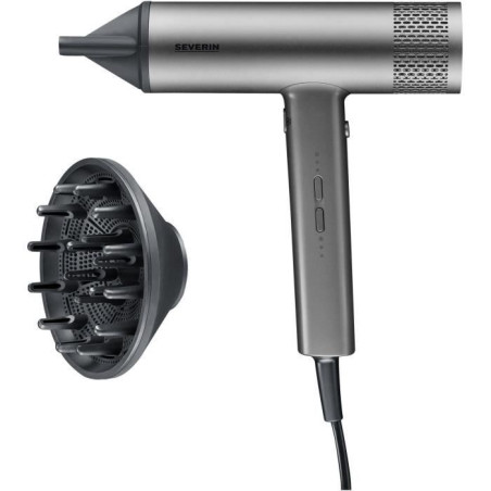 Seche-cheveux ionique - SEVERIN - HT 0169 - S-Style Speed Pro - Concentrateur & diffuseur magnétiques - 2000 W - Gris et noir
