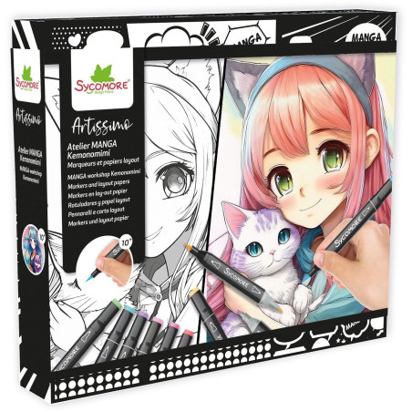 Coffret créatif - SYCOMORE - Layout et marqueurs - Kemonomimi - Des 10 ans