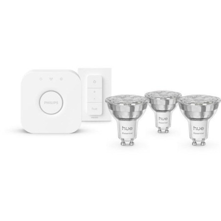 Kit de démarrage - PHILIPS HUE - Lumiere blanche et colorée ambiance -1 Bridge + 3 spots LED GU10 + 1 dimmer switch
