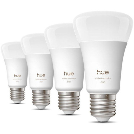 Pack de 4 ampoules LED connectées A60 - PHILIPS HUE - Lumiere blanche et colorée - Culot E27 - 6W - 1000-2000k - 810 lumens