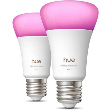 Pack de 2 ampoules LED connectées A60 - PHILIPS HUE - Lumiere blanche et colorée - Culot E27 - 6W - 1000-2000k - 810 lumens