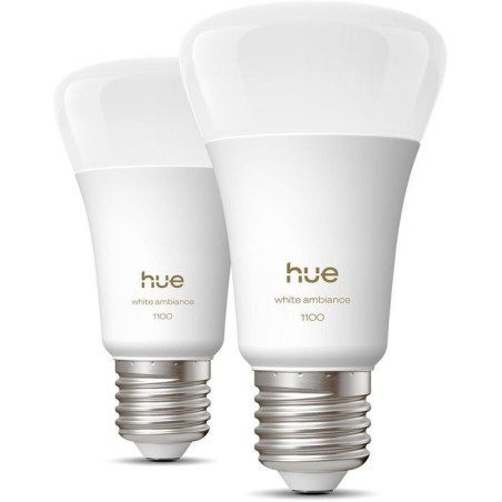 Pack de 2 ampoules LED connectées A60 - PHILIPS HUE - Lumiere blanche chaude - Culot E27 - 8,1W - 1000-2000k - 1100 lumens