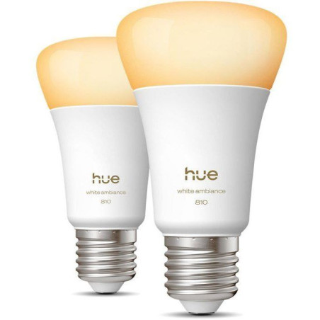 Pack de 2 ampoules LED connectées A60 - PHILIPS HUE - Lumiere blanche - Culot E27 - 6W - 1000-2000k - 810 lumens
