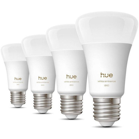 Pack de 4 ampoules LED connectées A60 - PHILIPS HUE - Lumiere blanche chaude - Culot E27 - 6W - 1000-2000k - 810 lumens