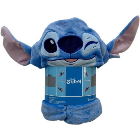 Plaid polaire a capuche 3D - WORLD TRADE ET TECHNOLOGIES - Stitch - 120 x 150 cm - Ultra doux - Design enfant