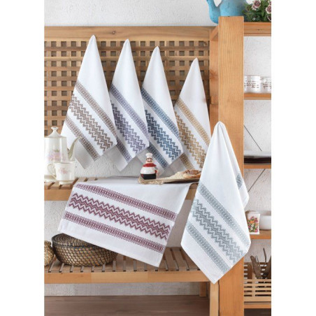 Ensemble de 6 serviettes de toilette - 40 x 60 cm - Blanc, Marron, Jaune, Bleu, Violet, Gris