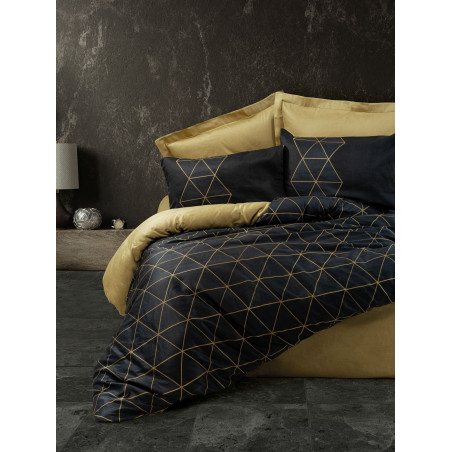 Parure de lit - 1 housse de couette 140 x 200cm + 1 taies d'oreiller 60 x 60 cm - 100% coton renforcé - Imprimé graphique Noir
