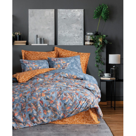 Parure de lit - 1 housse de couette 140 x 200 cm + 2 taies d'oreiller 60 x 60 cm - 100% coton renforcé - Moutarde