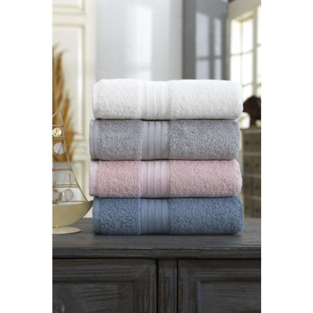 Ensemble de 4 serviettes a main - 50 x 85 cm - Blanc, Gris, Rose, Bleu