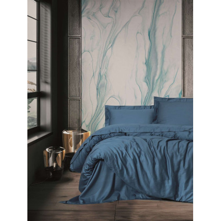 Parure de lit - 1 housse de couette 140 x 200cm + 1 taies d'oreiller 60 x 60 cm - Satin - Bleu