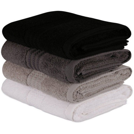 Ensemble de 4 serviettes a main - 50 x 90 cm - Blanc, Gris, Anthracite, Noir