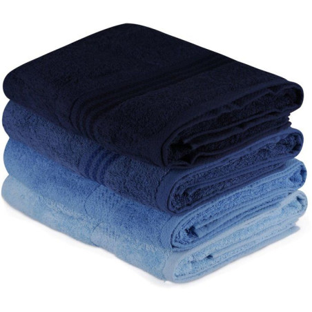 Ensemble de 4 serviettes de bain - 70 x 140 cm - Bleu