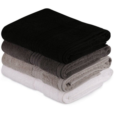 Ensemble de 4 serviettes de bain - 70 x 140 cm - Blanc, Gris, Gris foncé, Noir