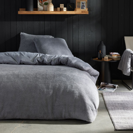 Parure de lit - TODAY - Teddy - 2 personnes - 220 x 240 cm - Gris uni