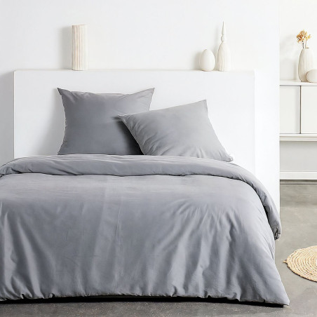 Parure de lit - TODAY - Essential - 2 personnes - 220 x 240 cm - Effet crépon gris