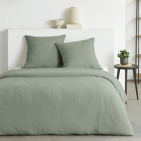 Parure de lit - TODAY - Essential - 2 personnes - 220 x 240 cm - Effet crépon sauge