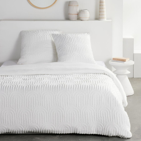 Parure de lit - TODAY - Essential - 2 personnes - 220 x 240 cm - Effet tufté graphique blanc