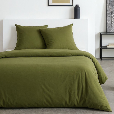 Parure de lit - TODAY - Essential - 2 personnes - 220 x 240 cm - Effet lavé vert