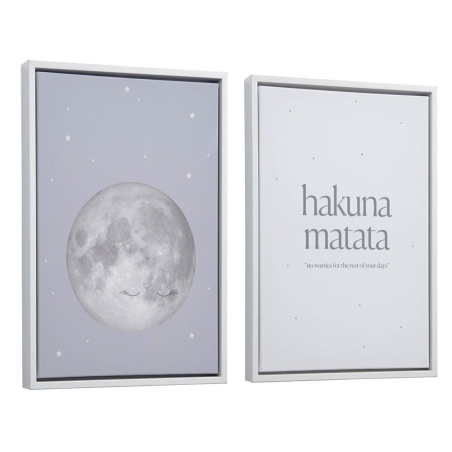 Lot de 2 tableaux LUDMILA en bois blanc lune grise