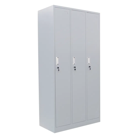 Armoire à Serrures 3 portes - Avec Penderie Et Miroir - Col Gris