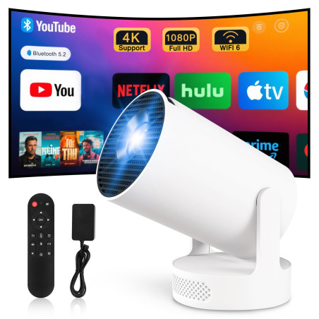 Mini Vidéoprojecteur 4K - HY300 Ultra - Android 11 - Wi‑Fi 6 Bluetooth 5.4 - Blanc