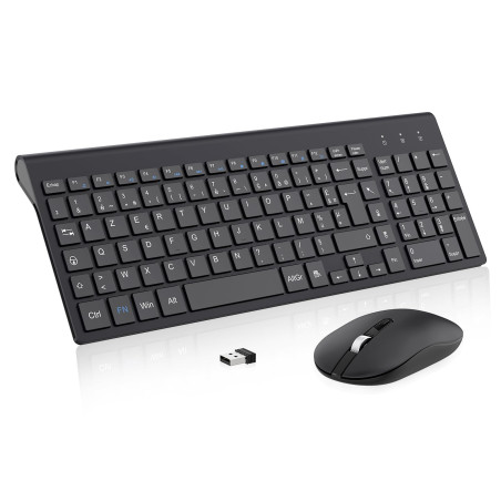Ensemble Clavier et Souris sans Fil, cimetech Claiver AZERTY Français, Combo Clavier et Souris, Set Silencieux