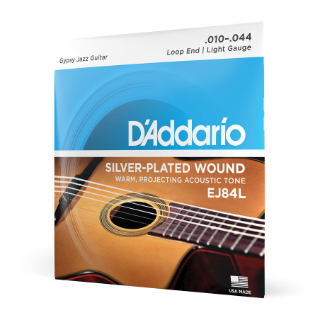D'Addario EJ84L Cordes pour guitare acoustique jazz manouche Extrémité à boucle Léger 10-44