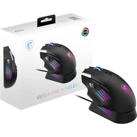 Souris gamer sans fil Bluetooth/2,4 GHz/USB - MSI VERSA PRO Wireless - Station de charge - Noir