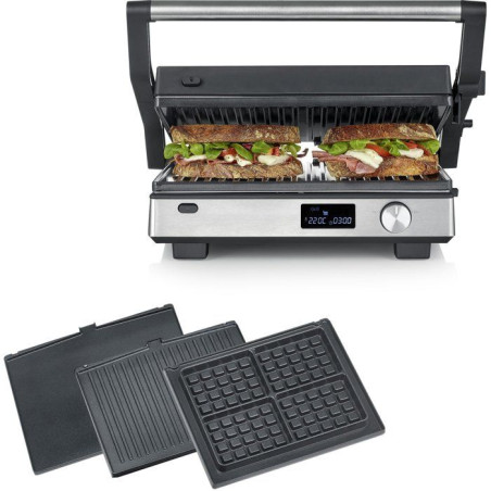 Gril multifonction 3-en-1 - SEVERIN - KG 2380 - 2000 W - 3 jeux de plaques - Ecran LED - Noir / Inox