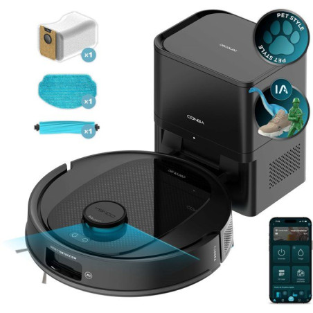 Aspirateur Robot Laveur - CECOTEC Conga Y80 - 13 000 Pa - 220 min - 220 m² - Noir