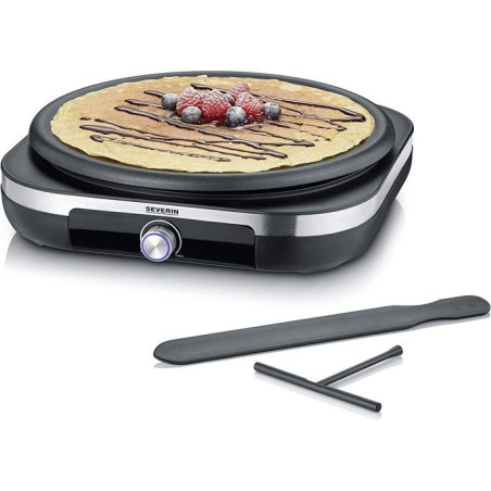 Crepiere électrique XXL - SEVERIN - CM2199 - Ø 38cm - Avec spatule et répartiteur - Inox brossé / Noir